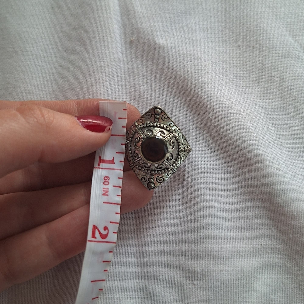 Brutalist Tiger Eye Silver Ring - image 4